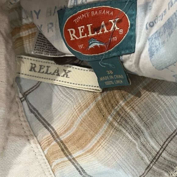 Mens Tommy Bahama Relax Size 36W 100% Linen Sunburst Plaid Shorts Summer Beach - Picture 6 of 10